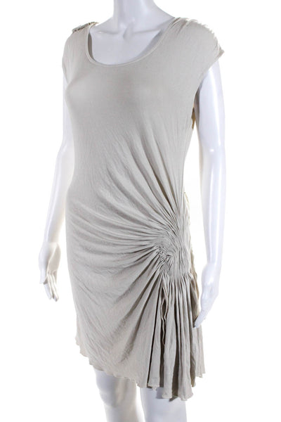 Andrea Jovine Womens Gathered Pleated Jersey Mini Sheath Dress Ecru Size Medium