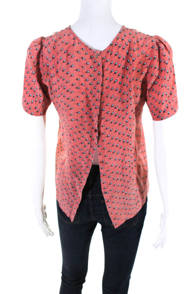 Girl. Band of Outsiders Womens Chiffon Floral Print Short Sleeve Top Red Size XS