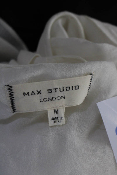Max Studio Womens Cotton Geometric Texture Short Sleeve Wrap Blouse Cream Size M