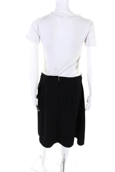 Donna Karan Womens Lace Trimmed Zipped Layered A-Line Midi Skirt Black Size 10