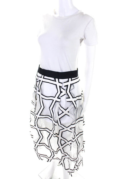 Nicholas Womens Geometric Embroidered Zipped Pleated Sheer Skirt White Size 8
