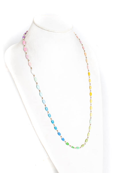 Designer Womens Gold Tone Enamel Rainbow Beaded Hook Closure Necklace
