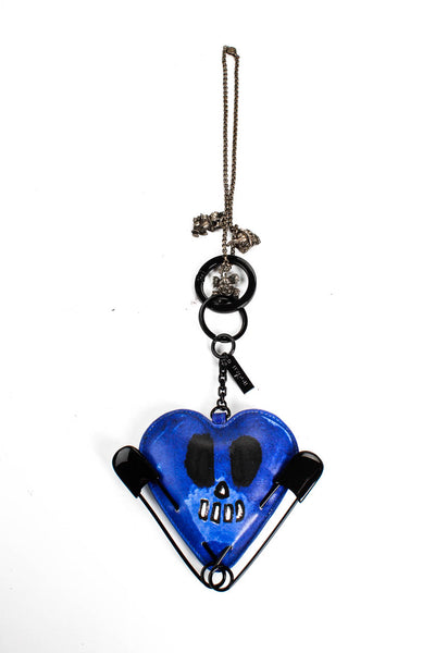Hogan Womens Blue Black Leather Metal Circus Safety Pin Skull Heart Keychain
