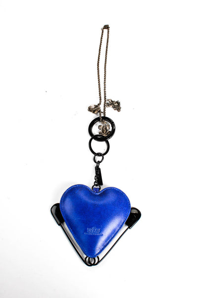 Hogan Womens Blue Black Leather Metal Circus Safety Pin Skull Heart Keychain