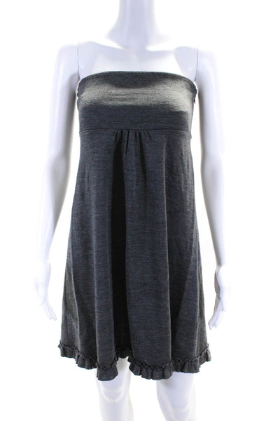 J. Crew Women's Wool Strapless Empire Waist Ruffle Trim Dress Gray Size 6