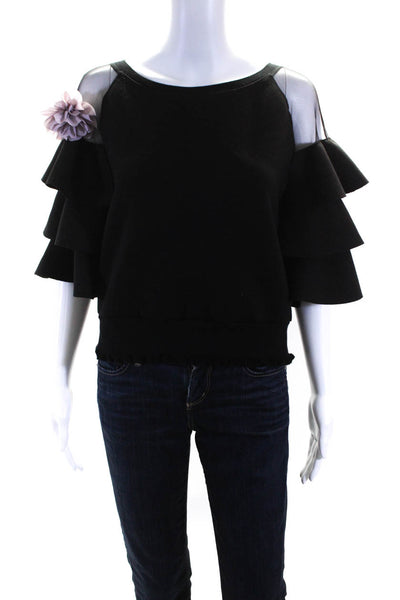 Gracia Women's 3/4 Sleeve Ruffle Trim Pullover Blouse Black Size S