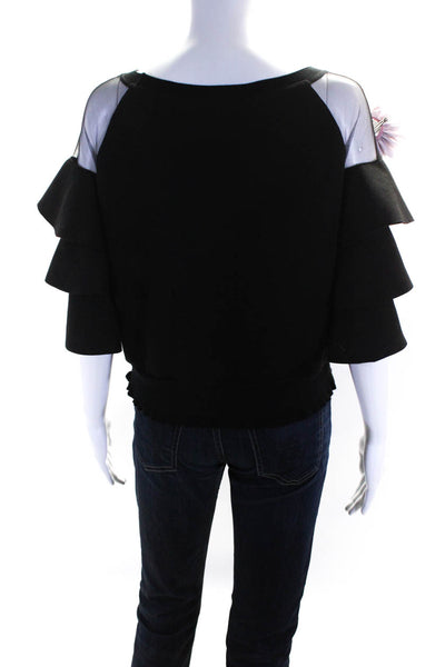 Gracia Women's 3/4 Sleeve Ruffle Trim Pullover Blouse Black Size S