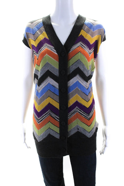 Missoni Women's Short Sleeve Chevron Print Button Down Sweater Multicolor Size 4