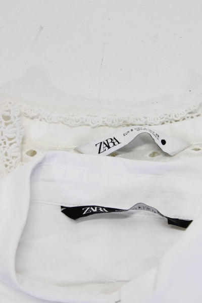 Zara Womens Battenberg Lace Buttoned Collared Cropped Tops White Size S Lot 2