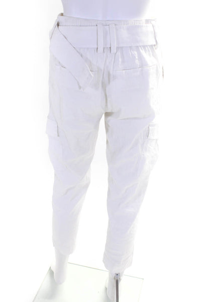 Vince Womens High Rise Belted Straight Cropped Pants White Cotton Size 2