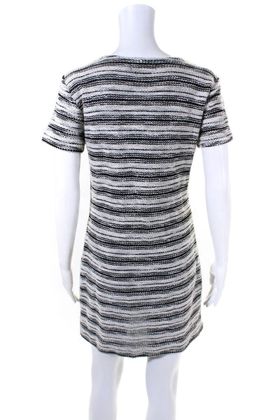 Velvet Womens Striped Knit Short Sleeved V Neck Short Dress White Black Size P
