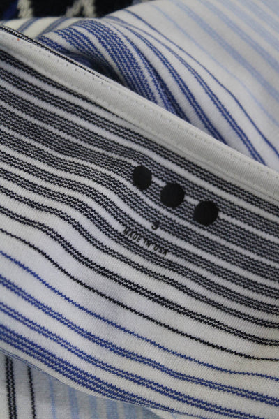 Three Dots Womens Striped Short Sleeved V Neck Dress Blue White Black Size S