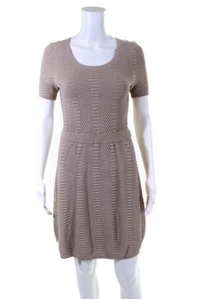 The Kooples Women Textured Scoop Neck Short Sleeved Short Dress Brown Size S