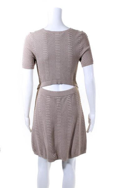 The Kooples Women Textured Scoop Neck Short Sleeved Short Dress Brown Size S