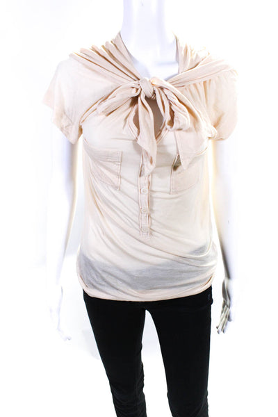 Marc By Marc Jacobs Womens Tied Neckline Buttoned Long Sleeve Top Tan Size S