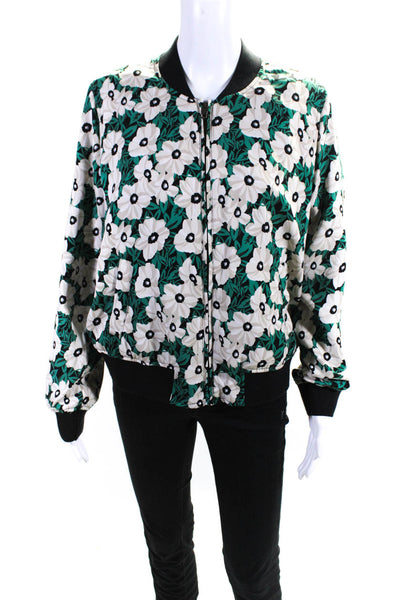 Who What Wear Womens Floral Print Zipped Long Sleeve Bomber Jacket Green Size L