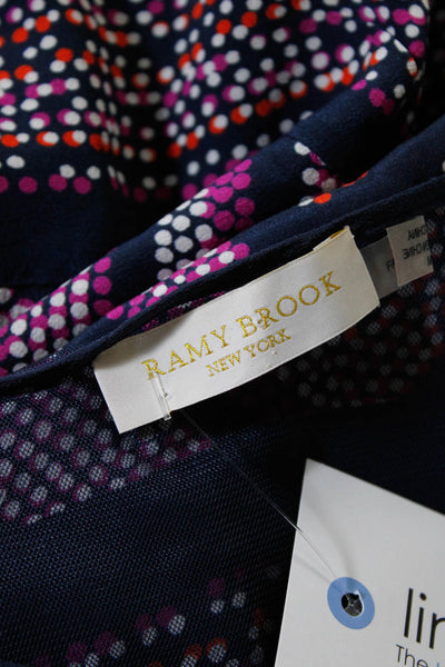 Ramy Brook Womens Smocked Waist V Neck Dotted Chevron Dress Blue Multi Medium