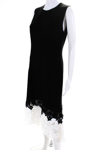 Sachin & Babi Womens Back Zip Crew Neck Lace Trim Midi Dress Black White Medium