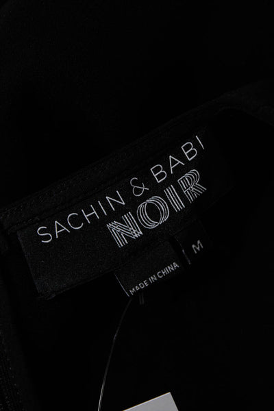 Sachin & Babi Womens Back Zip Crew Neck Lace Trim Midi Dress Black White Medium