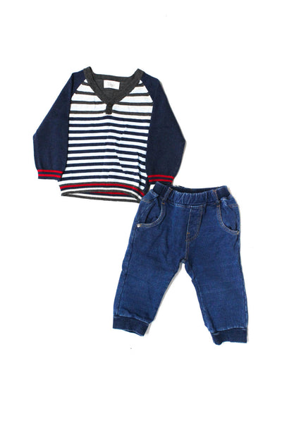 Bebe Minibanda Baby Striped Tight Knit Sweater Jeans Blue Gray Size 12 M Lot 2