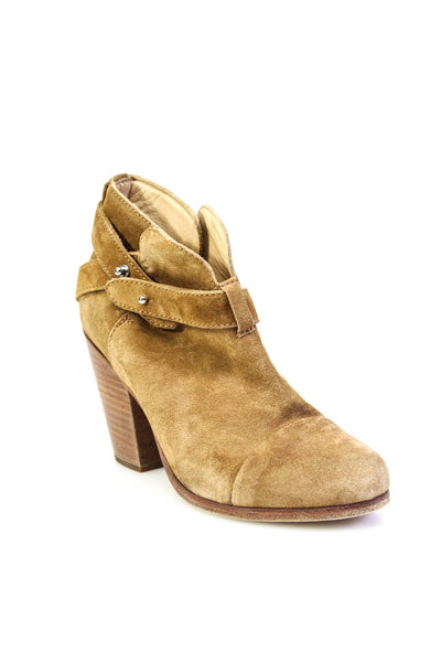 Rag & Bone Womens Suede Buckled Block High Heeled Ankle Boots Tan Brown Size 8