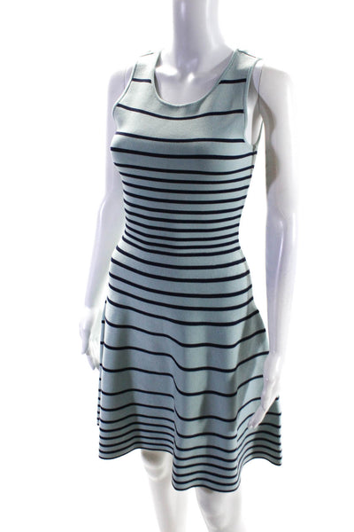 Cynthia Steffe Womens Striped Sleeveless A Line Dress Blue Size Extra Small