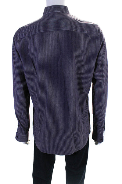 Zegna Sport Mens Pinstripe Long Sleeve Button Up Dress Shirt Purple Size Medium