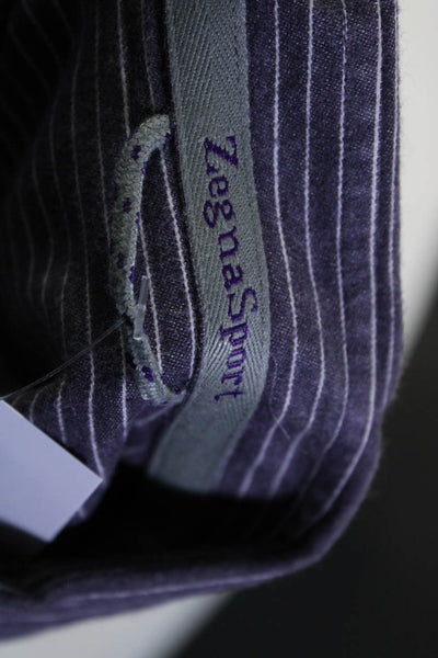 Zegna Sport Mens Pinstripe Long Sleeve Button Up Dress Shirt Purple Size Medium