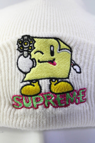 Supreme Mens Embroidered Note Graphic Logo Knit Beanie Hat White One Size