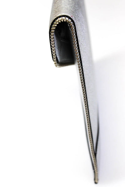 Rebecca Minkoff Metallic Saffiano Leather Zipper Trim Snap Envelope Clutch Gray