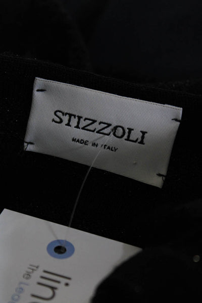 Stizzoli Womens Metallic Pointelle Knit V Neck Hook & Eye Cardigan Black IT 50