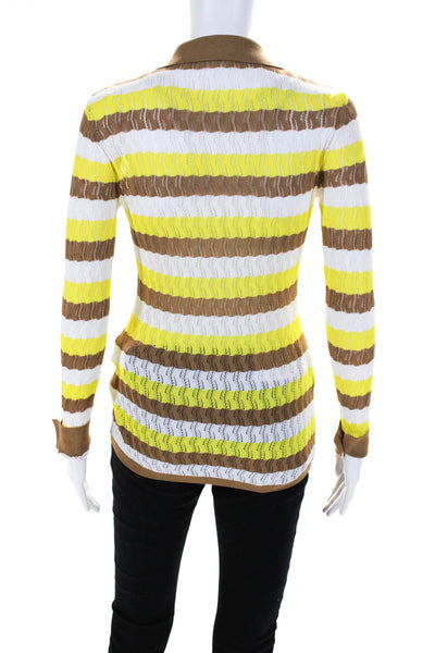 Dodo Bar Or Womens Stripe Textured Knit Button Long Sleeve Top Yellow Size EUR40
