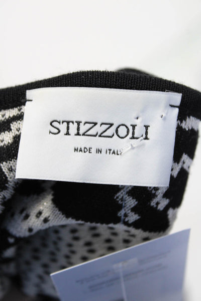 Stizzoli Womens Black White Crew Neck Full Zip Long Sleeve Blouse Top Size 52