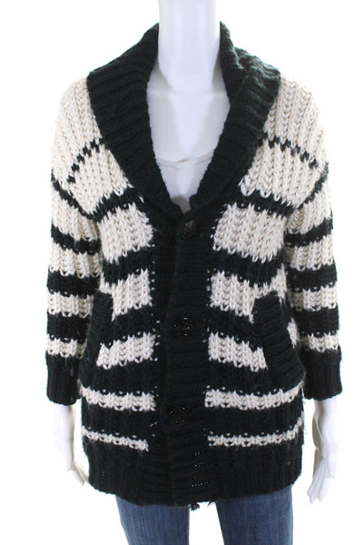 Jean Paul Gaultier Lindex Womens Knit Striped Cardigan Sweater White Blue XS