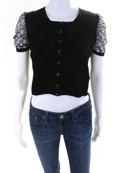 D Exterior Womens Button Front Open Knit Sleeve Shirt Black Size Medium