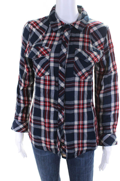Rails Womens Button Front Collared Plaid Shirt Blue Red White Size Extra Small