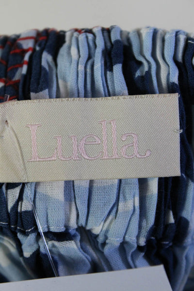 Luella Womens Sleeveless Square Neck Wavy Koi Fish Dress Blue Cotton Size Small
