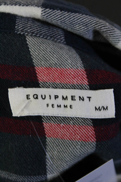 Equipment Femme Womens Blue Cotton Collar Long Sleeve Button Down Shirt Size M