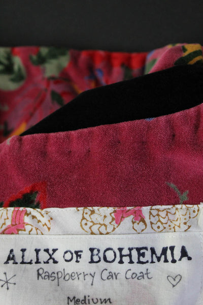 Alix Of Bohemia Womens Velvet Floral Raspberry Car Coat Pink Size Medium