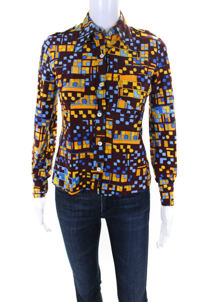 Eres Women's Abstract Print Long Sleeve Button Down Blouse Multicolor Size S