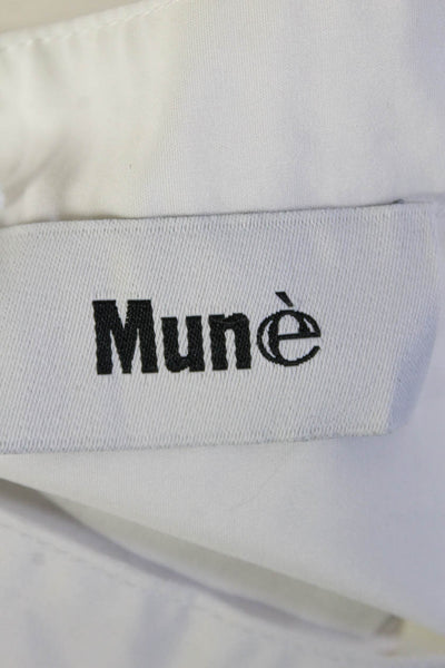 Mune Women's Cotton Long Sleeve Ruffle Trim Button Down Blouse White Size 40