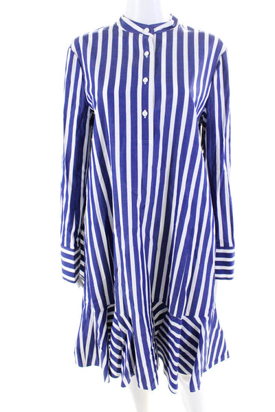Adeam Womens Ruffle Shirt Dress Navy/White Size L