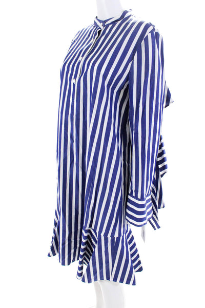 Adeam Womens Ruffle Shirt Dress Navy/White Size L