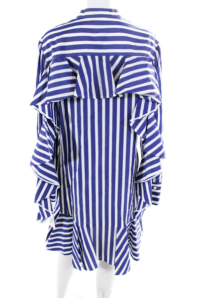Adeam Womens Ruffle Shirt Dress Navy/White Size L