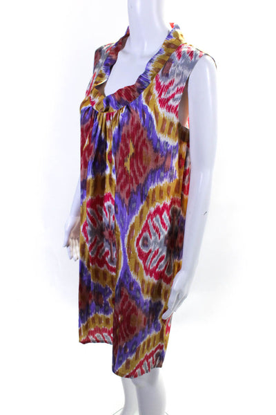 Roberta Freymann Womens Silk Abstract Print Knee Tunic Dress Multicolor Size M