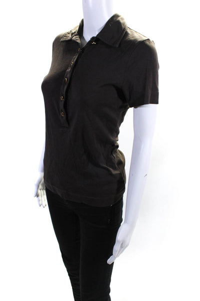 Tory Burch Womens Brown Cotton Collar Short Sleeve Polo Shirt Top Size S