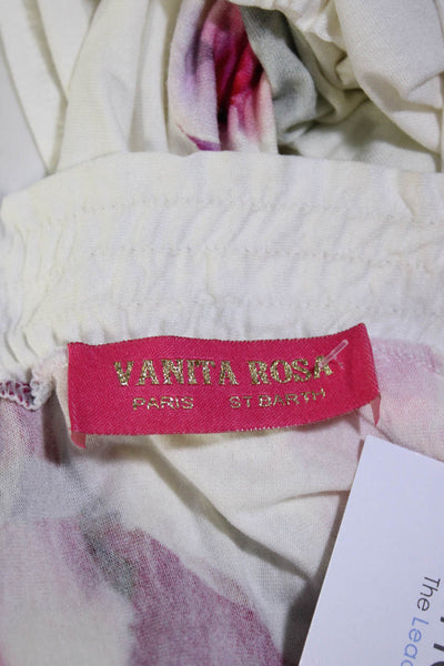 Vanita Rosa Womens Floral Print Ruche Tied Sleeveless Blouson Dress White Size M