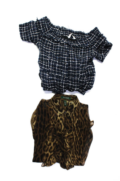 Lauren Ralph Lauren Zara Womens Silk Shirt Tweed Dress Brown Small Medium Lot 2