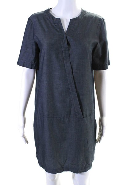 Tibi Womens Short Sleeve V Neck Knee Length Shirt Dress Gray Cotton Size 4