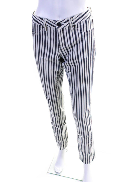 Tory Burch Womens Cotton Striped Print Marlien Legging Jeans White Blue Size 29
